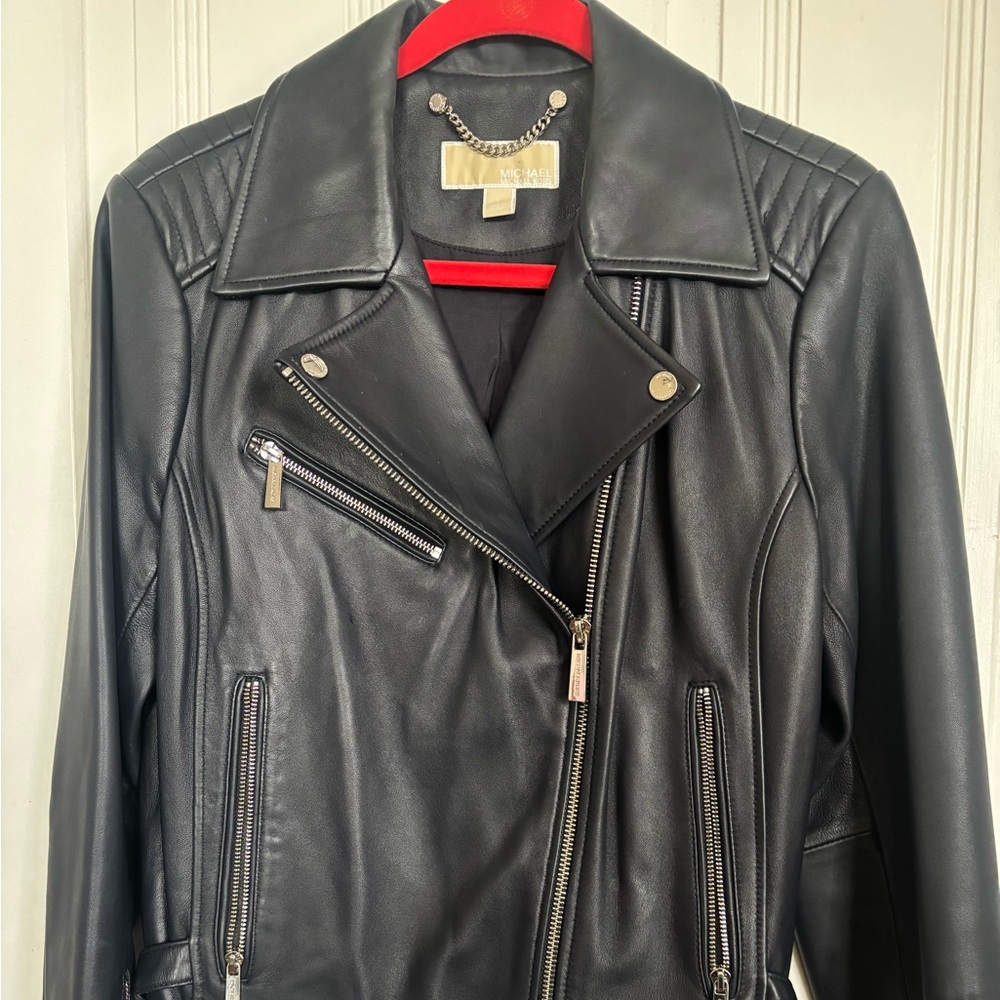 Michael Kors Midnight Blue Leather Biker Jacket